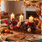 Fall Table Centerpiece Fall Thanksgiving Candle Holder with 3 Candle Holders and 3 Glass Cups, Artificial Chrysanthemum and Eucalyptus Leaves Harvest Table Centerpiece - Image 5