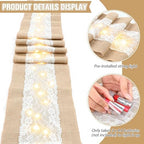 Xinnun 6 Pcs Burlap Table Runners with Lights Lace, 12 x 108 in, Flower - Image 3