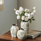 Ceramic Flower Small Vase for Home Decor, Vintage Green Vase Set of 3 by SUREYUESI