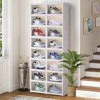 Shoe Box Foldable Storage Box Installation-free Clear Plastic Stackable Shoe Storage Cabinet Shoe Organizer Shoe Container Box with Lids Large Size Shoe Rack (8 Tiers 16 Pairs) by AOHMPT