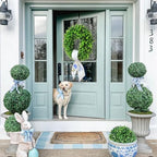 Boxwood Wreath for Front Door Spring Summer Wreaths Farmhouse Door Hanger,Last Name Year Round Porch Decor,20 inch Multi Occasion use Wreath with Personalized Monogram sash Embroidered -20 (A) - Image 3