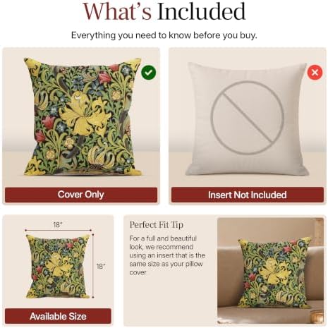William Morris Golden Lily Black Tapestry Throw Pillow Cover 18 x 18 in - Image 6