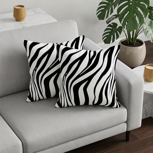 TOMWISH Black and White Zebra Print Throw Pillow Covers 24x24 in Sets of 2 - Image 2