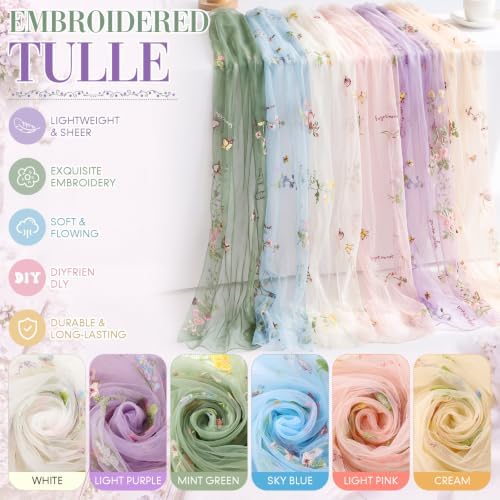 Irenare 6 Pcs 9.8ft Wildflower Tulle Table Runners, Multicolor - Image 3