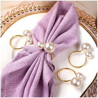 50 Pcs Pearl Napkin Rings,Gold Napkins Rings Holders Delicate Serviette Buckle for Wedding Family Birthday Party Kitchen Spring Thanksgiving Christmas Coastal Beach Table Décor Mgrlfbl(50,Pearl) by MagicRealForBetterLife