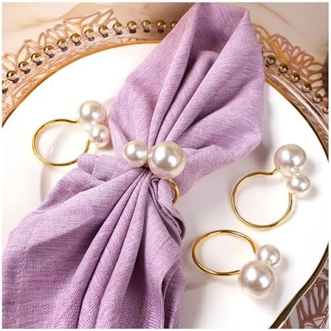 50 Pcs Pearl Napkin Rings,Gold Napkins Rings Holders Delicate Serviette Buckle for Wedding Family Birthday Party Kitchen Spring Thanksgiving Christmas Coastal Beach Table Décor Mgrlfbl(50,Pearl) by MagicRealForBetterLife