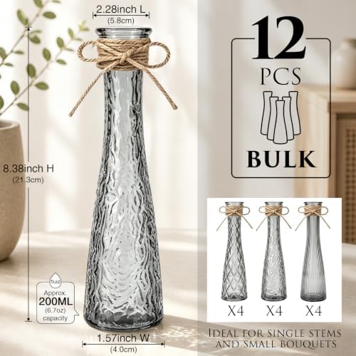 Set of 12 Grey Glass Bud Vases for Centerpiece, Assorted - Image 2