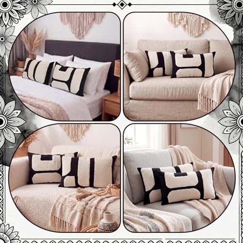 Oudain Tufted Pillow,Modern Style,Black,White,12 X 20 Inch - Image 6