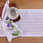 Solino Home 100% Linen Table Runner, 14 x 108 in, Violet and White Striped - Image 3
