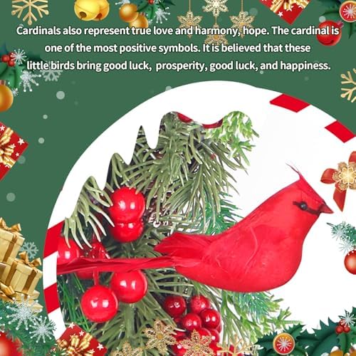 LOKEISNA Christmas Wreaths for Front Door - 22" Christmas Wreath with Cardinal, Handmade Door Wreath for Window, Xmas Winter Gift Home Décor - Image 3