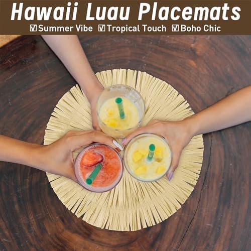 Fovths 16 Pcs Hawaii Luau Placemats Bulk 13 in Woven Boho Fringe Place Mats - Image 6