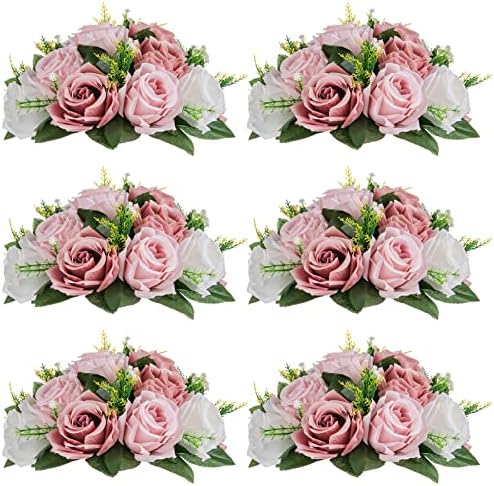 NUPTIO Flower Balls for Wedding Centerpieces - 6 Pcs 9.5 inch Diameter Fake Flower Ball Arrangement Bouquet Party Centerpieces for Tables - Dusty Rose Bouquet Centerpiece Flowers for Wedding Table by Nuptio