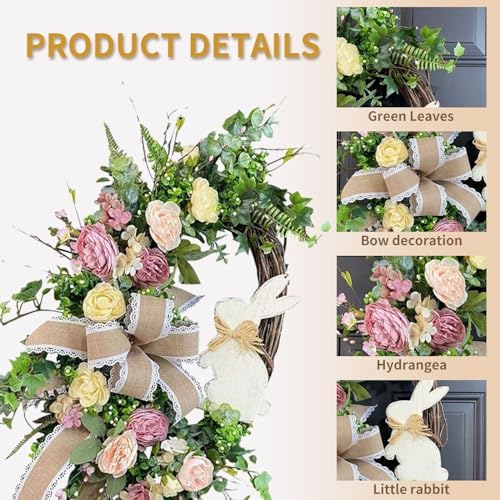 Easter Wreaths for Front Door, Easter Artificial Egg Wreath Decoration, Bunny Carrot Spring Wreath Farmhouse Home Indoor Outdoor Easter Decor, Green-2, TADEAU-01 - Image 3