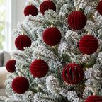 20pcs Red Velvet Christmas Ornaments Set,2.36In Burgundy Flocked Ornaments - Image 2