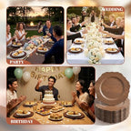 48 Pcs 13" Wooden Textured Charger Plates with Napkin Ring, Brown - Image 5