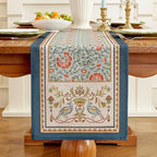 Laolitou Designer Vintage Blue Floral Linen Table Runner, Farmhouse Cottage Rustic Table Runners, Wrinkle Resistant Table Decoration for Kitchen Dining and Coffee Tables Banquet Christmas 13x72 Inches - Image 2