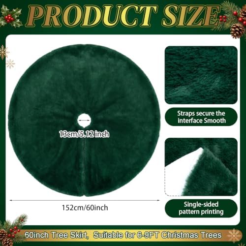 Viorawhite Emerald Green Christmas Tree Skirt, 60 Inch Large Faux Fur - Image 3