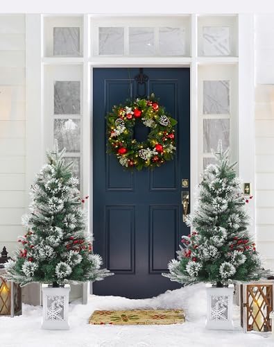 3ft Prelit Snow Flocked Christmas Tree with Light Up Snowflake Box Base - Image 4