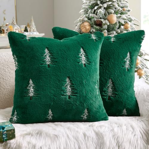 MIULEE Christmas Decorative Faux Fur Pillow Covers 20x20 Inch Green White by MIULEE