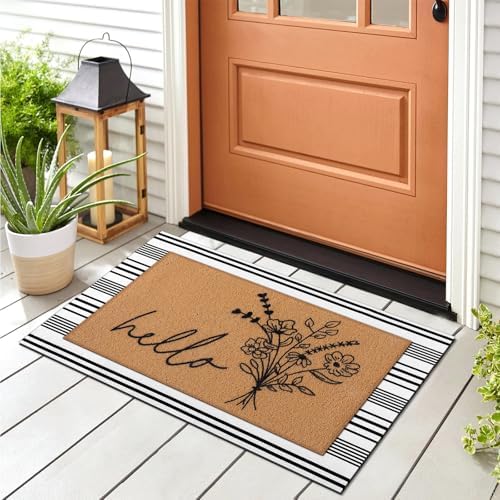 Tinideya 2 Pcs Farmhouse Hello Layered Welcome Mat for Front Door - Image 4