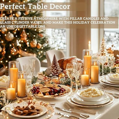 24 PCS White Pillar Candles with Glass Candle Holders Clear Hurricane Candle Holders Glass Cylinder Vases for Centerpieces Wedding Party, Event, Home Decor Ivory White - Image 5