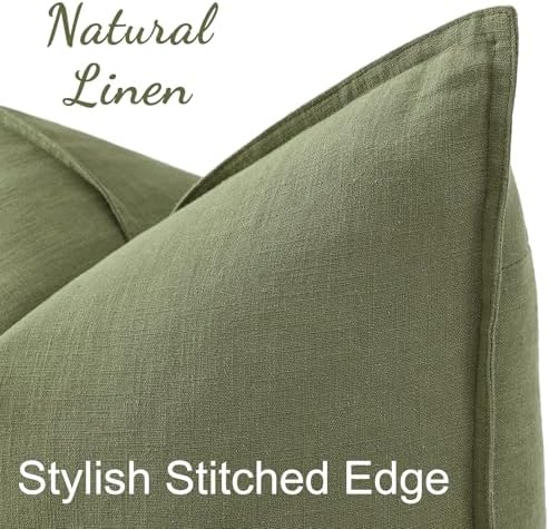 decorUhome Fall Olive Green Linen Throw Pillow Covers 20x20 Set of 2 - Image 2