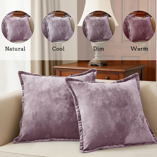 Luxurious Velvet Euro Shams Decorative Throw Pillow Covers 26x26 Set of 2 Solid Square Euro Pillow Shams for Sofa Couch Bedroom, Mauve - Image 3