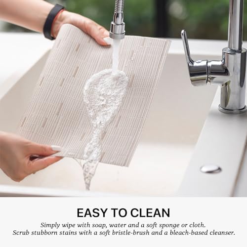 LEXMORE Placemats Set of 12 Vinyl/Plastic Woven Place Mats for Kitchen Table Indoor/Outdoor Washable Placemat Wipeable Dining Table Mats(Pale Beige) - Image 4