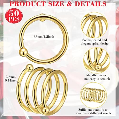 Moxweyeni 50 Pcs Gold Napkin Rings Metal Spiral Napkin Rings Round Napkin Holders Buckles DIY Cloth Napkin Holder for Christmas Thanksgiving Wedding Receptions Banquet Tables Party Decor - Image 2