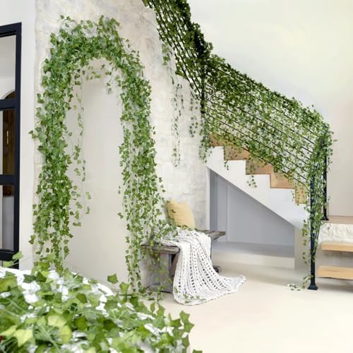 CQURE 120 Pack 840Ft Artificial Ivy Fake Vines,Ivy Garland Greenery Garland Fake Hanging Plants Vines Aesthetic Green Leaves for Bedroom Wedding Party Garden Wall Room Decor - Image 3
