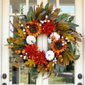24 Inch Fall Eucalyptus Wreath for Front Door with Dahlia & Sunflower by EKIRD