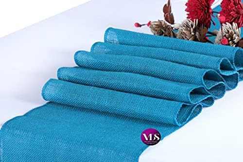 VDS Pack of 10, Burlap Table Runner 100% Natural Jute Rustic Hessian Table Cloth Centrepiece for Wedding Bridal Shower Birthday Event Party Banquet Table Decoration (Size 12X108 Inch)(Teal) - Image 3