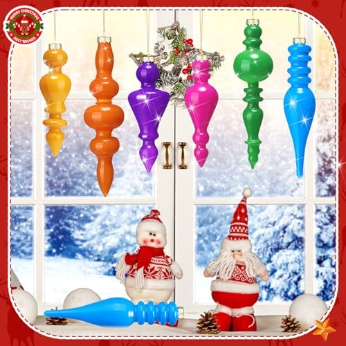 Soaoo 6 Pcs 6.3 in Neon Colors Mercury Glass Finial Christmas Ornaments - Image 3