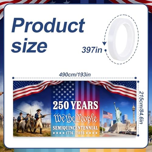 16x7 ft USA 250 Years History Garage Door Banner - “We the People” Tribute with Soldier & Statue of Liberty Scene, Hanging Large Backdrop for Semiquincentennial Events & Patriotic Display - Image 2