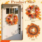 Fall Decor -Fall Wreaths for Front Door Outside,20-Inch Handcrafted Autumn Door Wreath with Colorful Pumpkins,Maple Leaves,and Delicate Bows, Autumn Decorations for Home Porch Thanksgiving Decor - Image 7