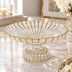 Gold Large Decorative Bowl 12'' Hand-painted Ruffle Decorative Bowl Glass Fruit Bowls Crystal Key Bowls Modern for Counter Home Decoration Table Centerpiece Kitchen Dining Room (Pedestal) by Yiyiring