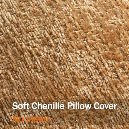 DEZENE Pack of 2 Golden Brown Decorative Throw Pillow Covers 22x22 Cozy Soft Chenille Accent Vintage Square Couch Pillow Covers for Home Decor Bed Sofa Living Room - Image 3