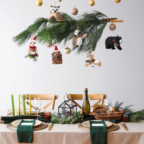 Vercraft 8 Pack Woodland Animal Xmas Ornaments Sisal Straw Rustic, Xmas - Image 6