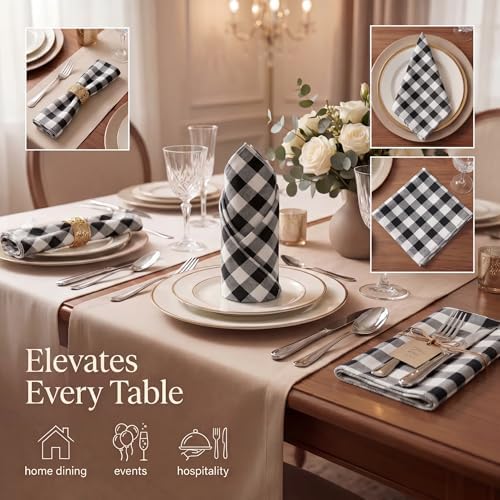 Urban Villa Cloth Napkins Cotton 20x20 (Set of 12) Black Cheks - Image 2