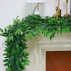 mizii Artificial Vines Garland 10 Feet Faux Italian Ruscus Vine Greenery Garland Silk Green Leaves Decoration Fake Plants Greenery for Table Centerpieces Home Room Wall Wedding Arch Decor (10 feet) - Image 3