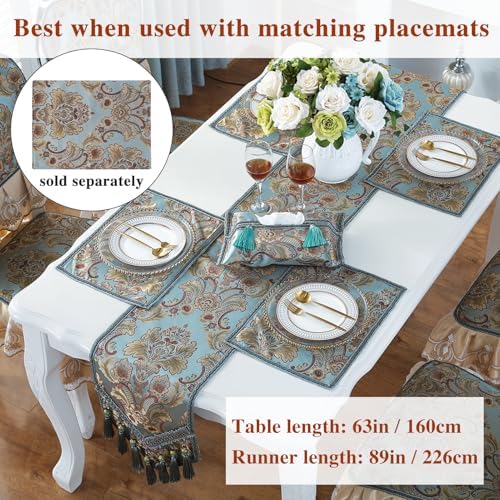 kilofly Elegant Floral Brocade Jacquard Table Runner Tassels (96 x 12 inches) - Image 7