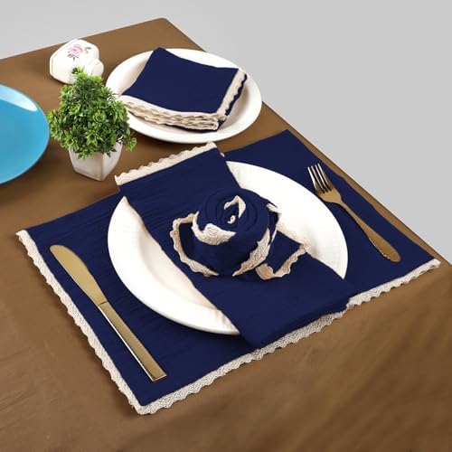 FINGERCRAFT Lace Cloth Napkin, Cotton Gauze, Set of 12, 20x20 in,Wetherblue - Image 4