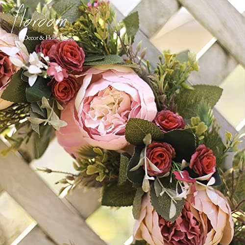 Floroom Floral Wreath, 20" Artificial Pink Peony Wreath for Front Door Decorations Wall Decor - Image 2