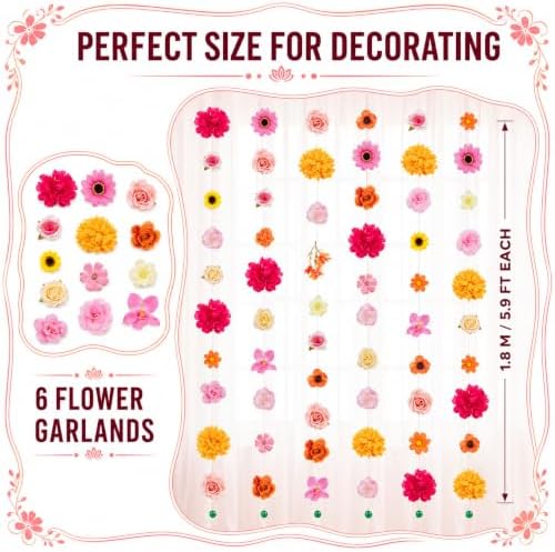 6 Pcs Pink and Orange Hanging Flowers Garland Artificial Floral Garland - Image 2