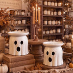 Tioncy 2 Pcs Halloween Terracotta Ghost Candle Holder Table Decor White - Image 4