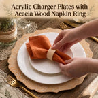 24 Pcs 13" Wooden Textured Charger Plates with Napkin Ring, White - Image 4