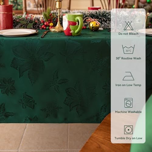 Softalker Christmas Jacquard Rectangle Tablecloth, 60 x 144 inch, Green - Image 5