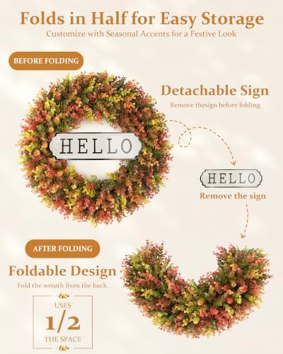 DDHS 24" Fall Wreath for Front Door，Artificial Boxwood Autumn Wreath - Image 4