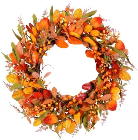 Pinkpum 22" Fall Wreath for Front Door Pumpkin Artificial Wall Decor Autumn by Pinkpum