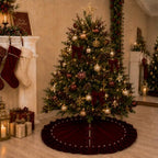 Wine Red Velvet Christmas Tree Skirt, 60 Inch Christmas Tree Skirt with Ruffled Edge and Pearl Trim - Image 7